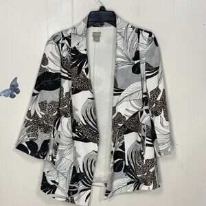 Chicos Women’s Open Front Blazer Size 1 White Lined Tropical Business Office